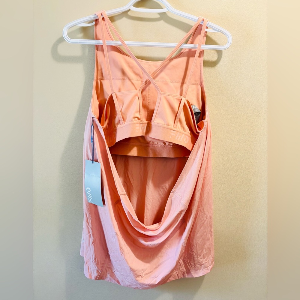 🆕 NEW FWD Tank Top with Built-in Bra, Drapey Back, Coral/Peach Coloured XL